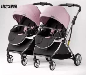 2025 New High-View Twin Stroller Lightweight Folding Stroller for Twins with Two Children, Can Sit or Lie Down GlowCart