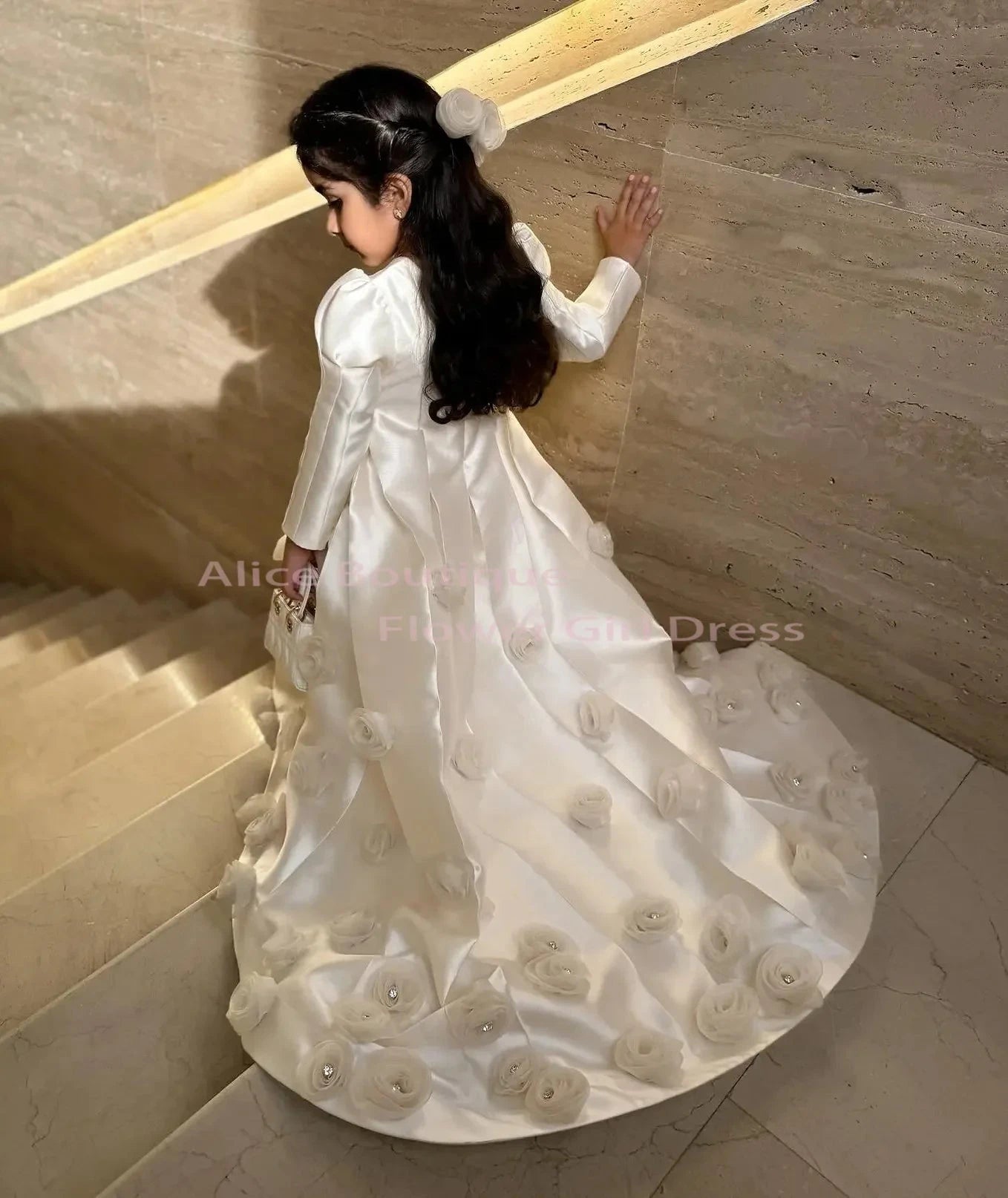 White Dubai Girl Dress Beaded Pearls Satin Arabic Princess GlowCart