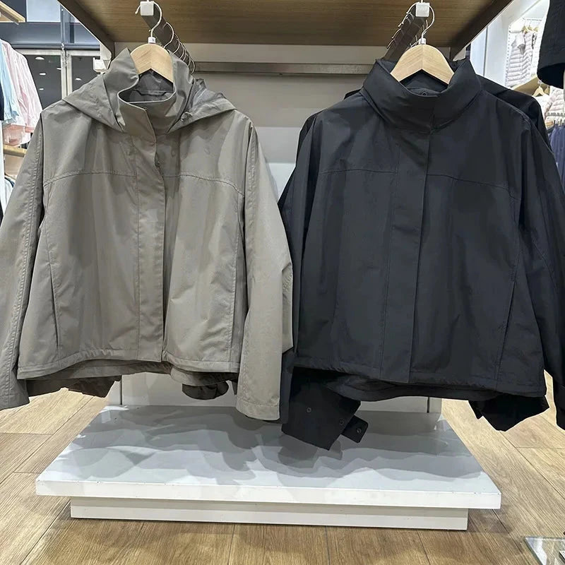Windproof Stand Collar Jacket Women's Outdoor Casual Hooded GlowCart