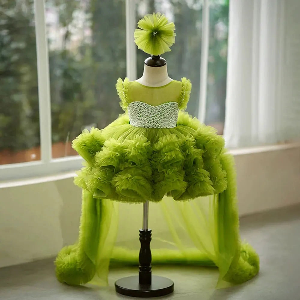2024 Green Flower Girl Dress For Wedding Tulle Layered Puffy