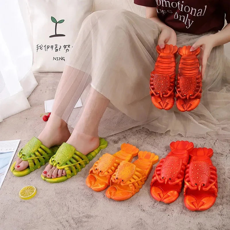 EOFK Lobster Slippers Women Funny Animal Summer Flip Flops Cute Beach Shower Casual Unisex Big Size Soft Home Slides GlowCart