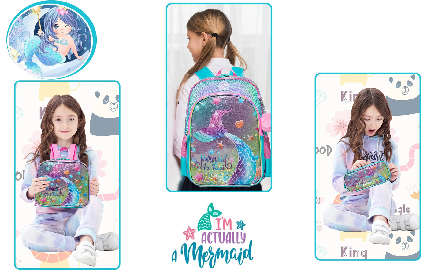 Meetbelify Backpack for Girls Backpacks Kids School Bookbag for Elementary Students Full Size Travel Bag with lunch box GlowCart