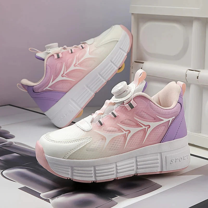 Childrens Two Wheel Skating Shoes New Fashion Stretchable Boys Outdoor Walking Sneakers Daily Student Amuse Casual Skating Shoes GlowCart