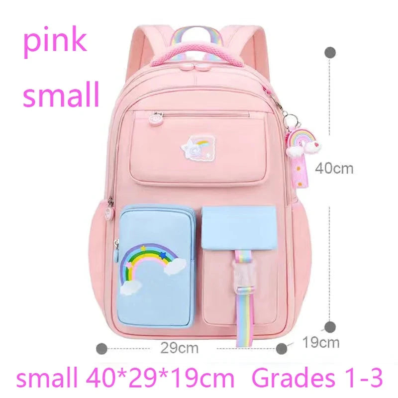Primary High Class Backpack for Girls Macaron Color Blocking Kid Backpack Rainbow Zipper Large Capacity Teen Girl School Bag GlowCart