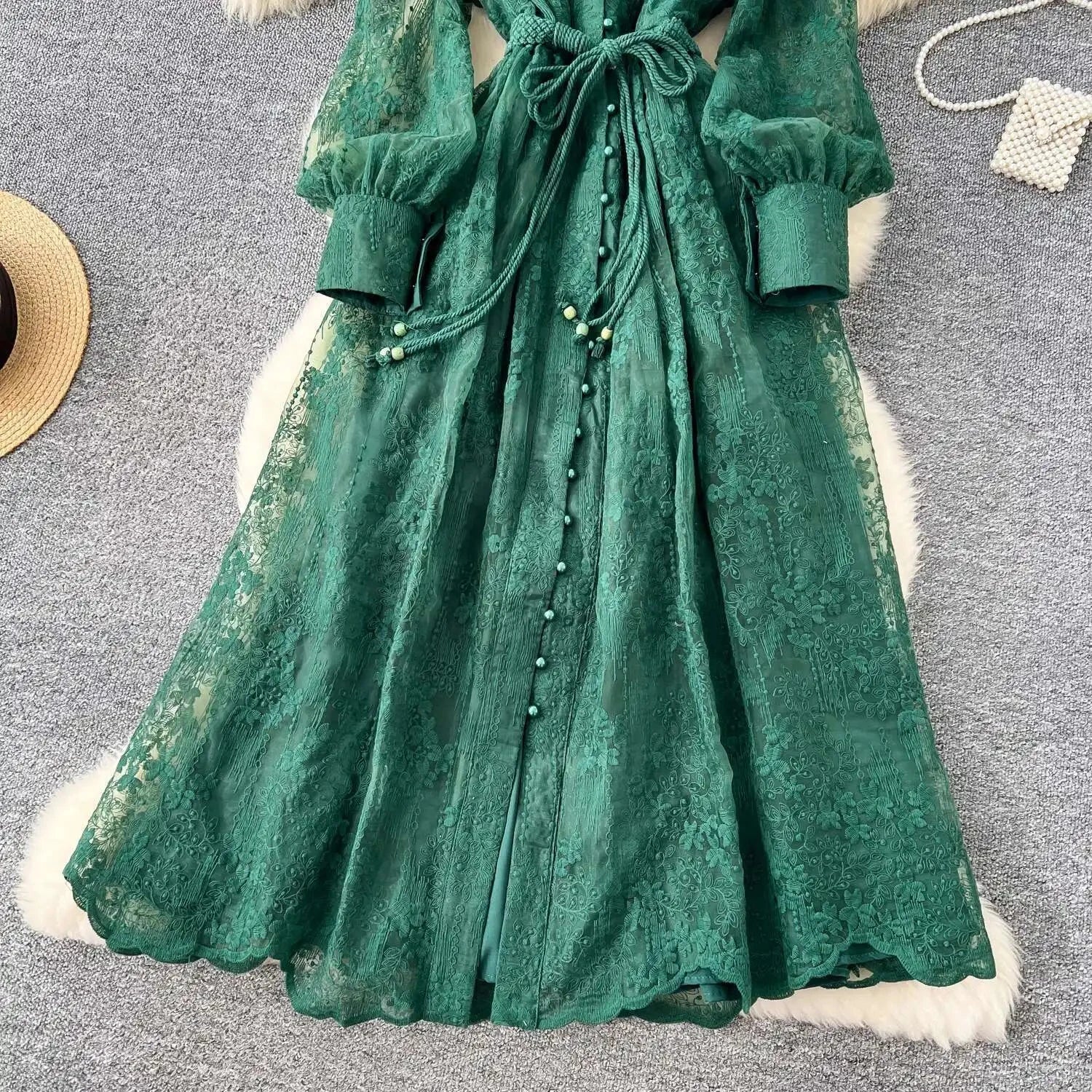 Luxury Embroidery Formal Dresses Women Summer Autumn Lantern GlowCart