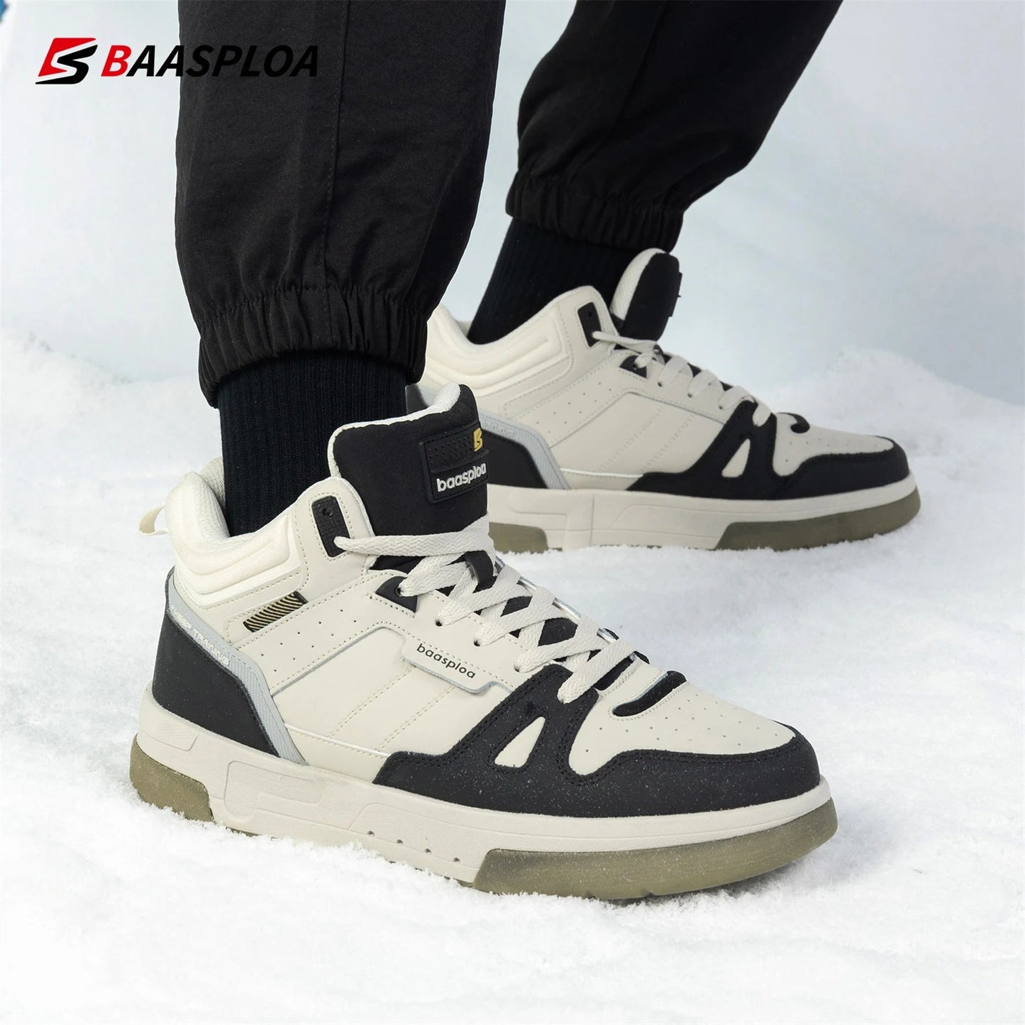Baasploa Men Winter Sneakers Casual Skateboard Shoes for Men Comfort Plush Warm Cotton Shoes Non-Slip Outdoor Male Sneakers GlowCart