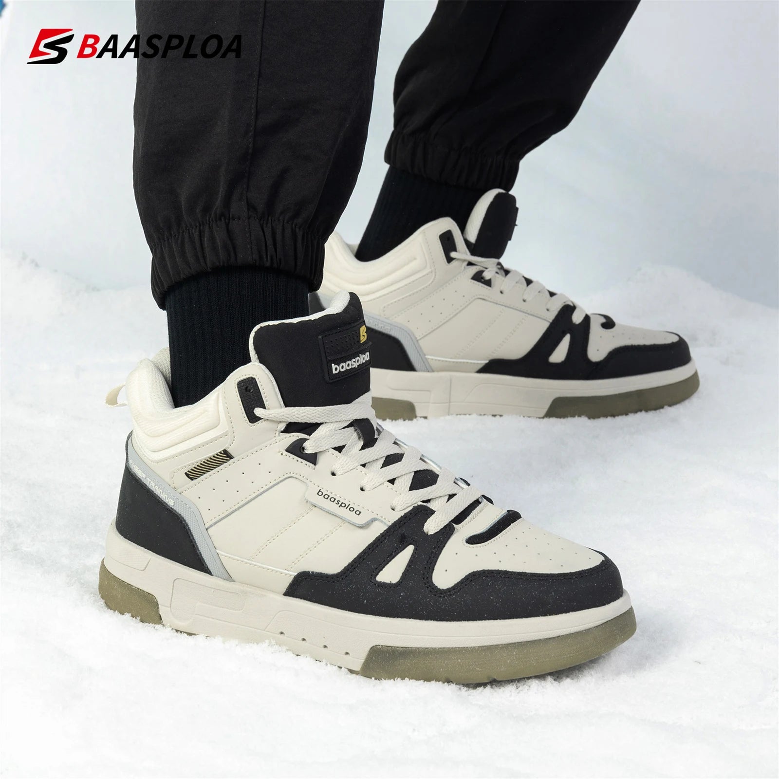 Baasploa Men Winter Sneakers Casual Skateboard Shoes for Men Comfort Plush Warm Cotton Shoes Non-Slip Outdoor Male Sneakers GlowCart