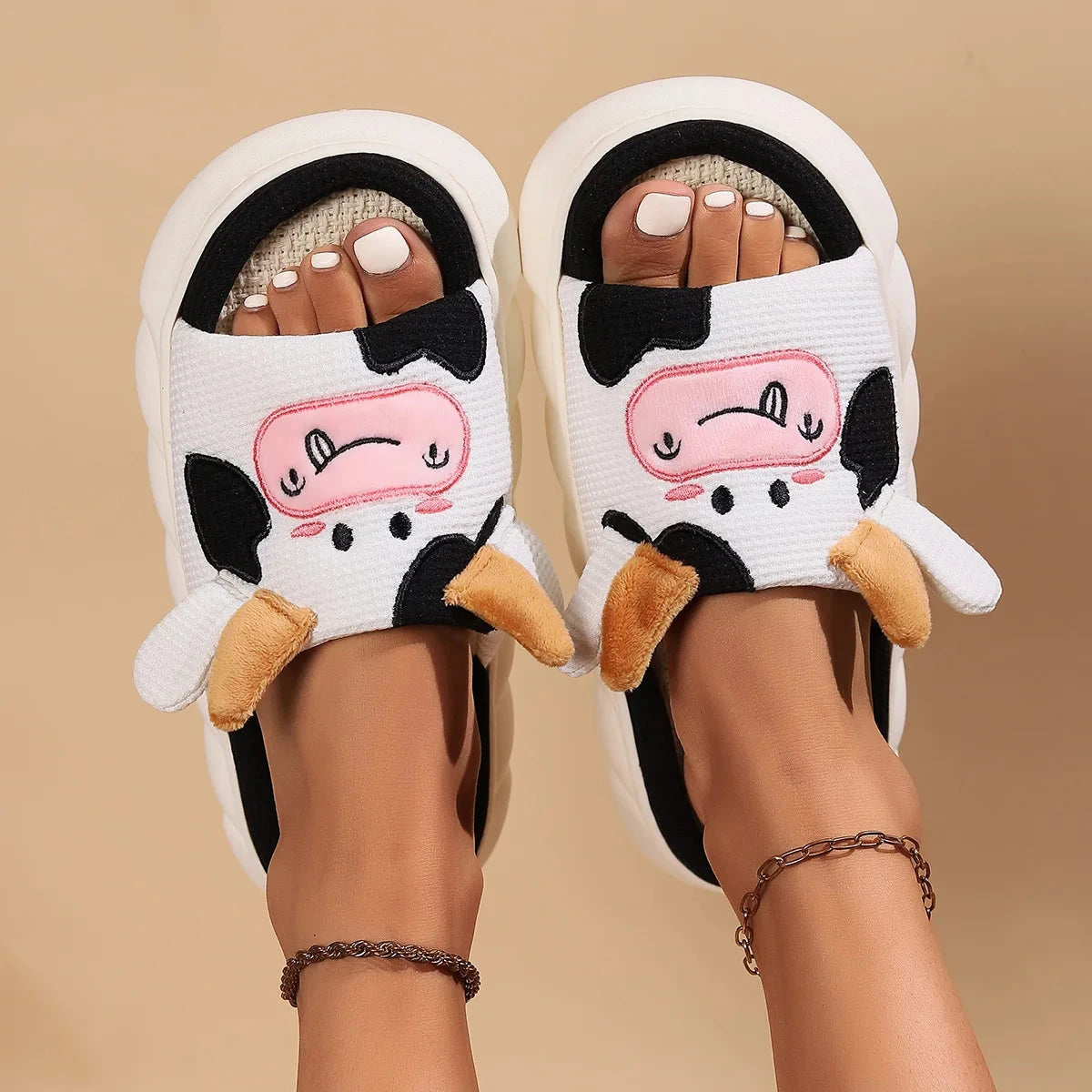 Cartoon Cute Cow House Slippers Women Platform Soft Sole GlowCart