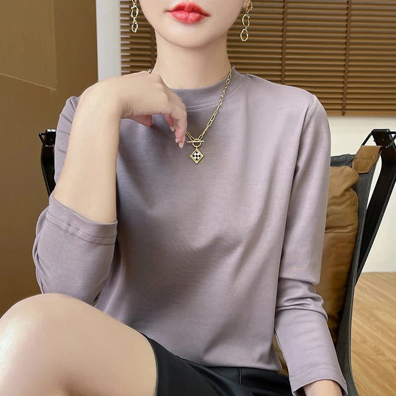 Spring and Autumn Half-high-necked Women's Long-Sleeved GlowCart