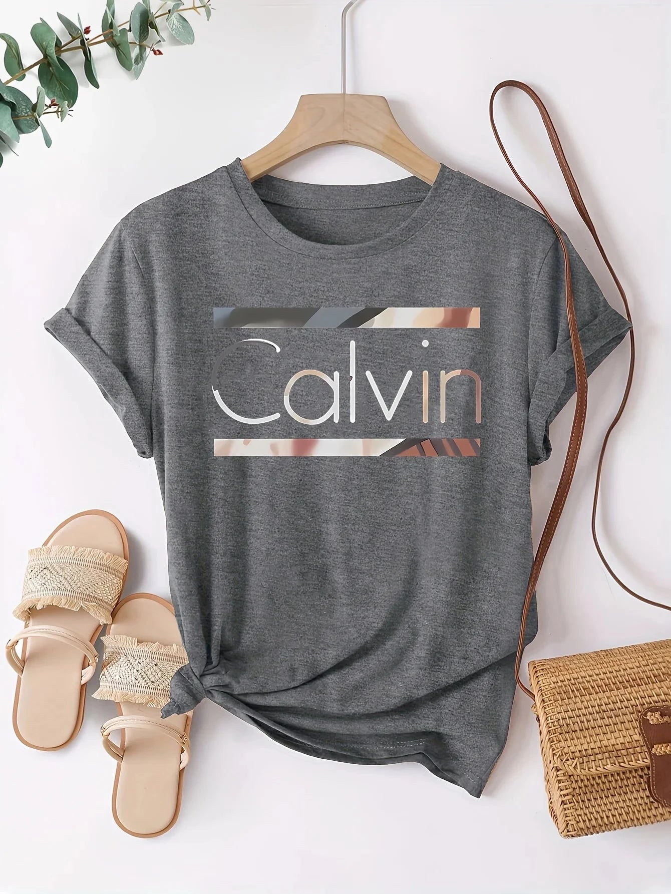 Women's Summer 100% Cotton Fashion Casual Calvin Letter GlowCart