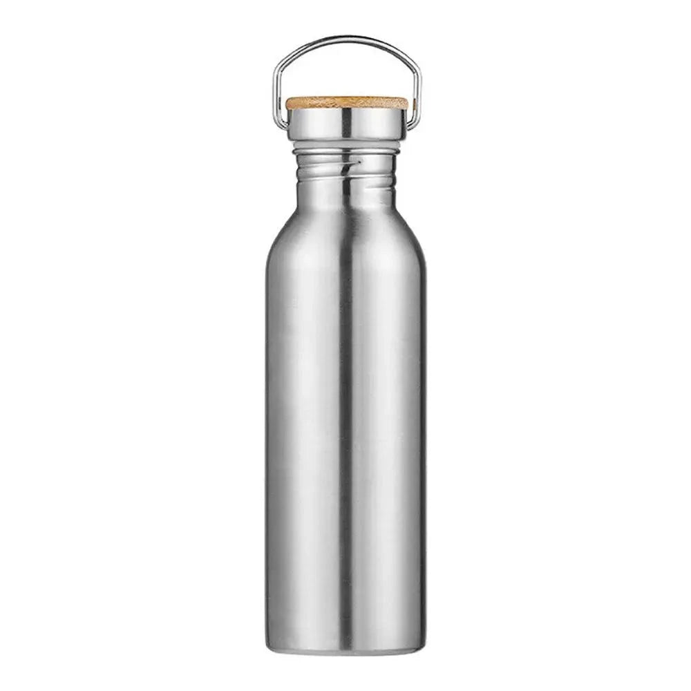 Simple Single Walled Water Bottle Leak-Proof Stainless Steel Bicycle Water Bottles Bamboo Lid Metal Flask Portable Sports Kettle GlowCart