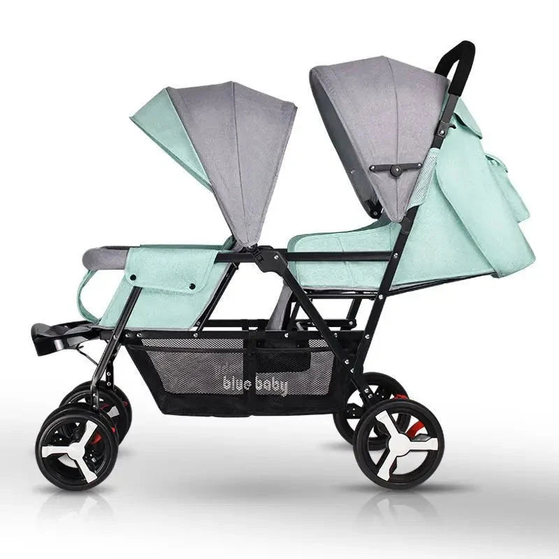 Twin Baby Stroller Front and Back Seat Lightweight Foldable Double Sitting and Lying Stroller Second Baby Stroller GlowCart