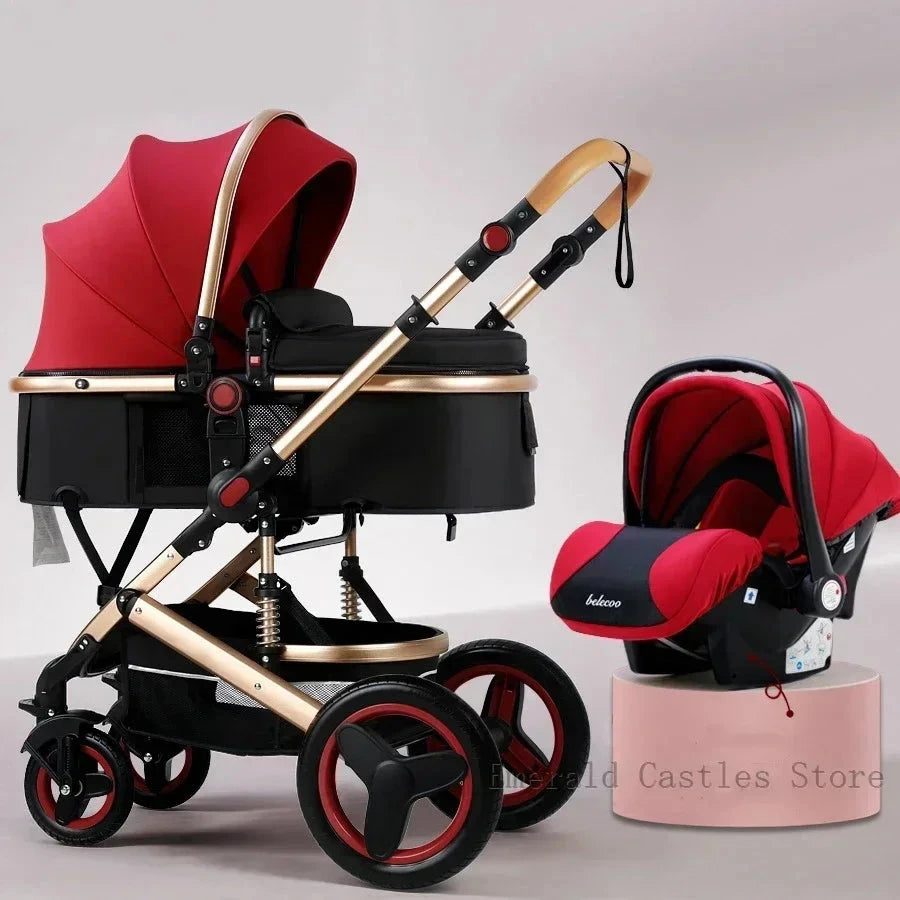 Baby stroller 3 in 1 with car seat 530D baby carriage removed sleeping basket two-way travel stroller High quality Belecoo GlowCart