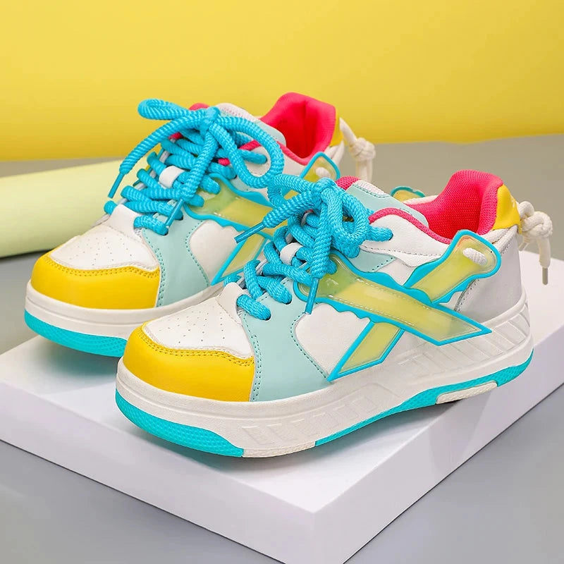 Fashion Children Quad Wheel Skates Runaway Shoes Comfortable Sports Roller Skates Shoes Low Top Skating Skates Shoes with Wheels GlowCart