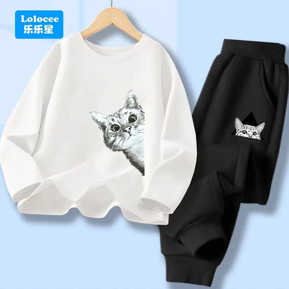Spring Autumn Baby Boys Clothes Sets Kids Funny Cat Print Long Sleeve T-shirt Tops+ Pants Suits Boys' Tracksuit CLM1 GlowCart