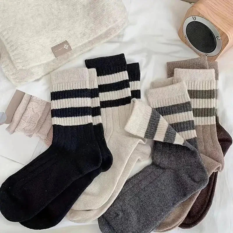 5 Pairs Striped Print Socks, Comfy & Soft Mid Tube Socks, GlowCart