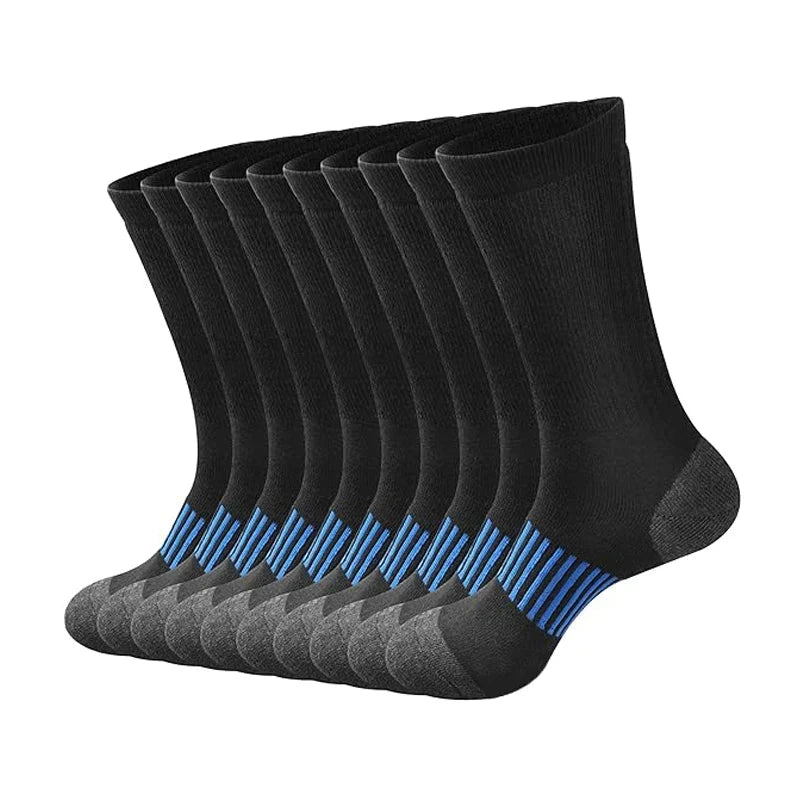 10 pairs of men's four season simple striped breathable sports socks, men's black and white running socks, mid length socks GlowCart