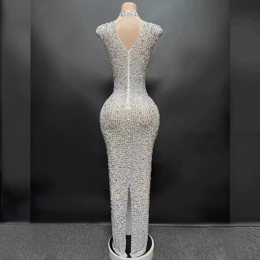 Sexy Full Drill Elastic Slim Fit Sleeveless Long Dress - Hip GlowCart