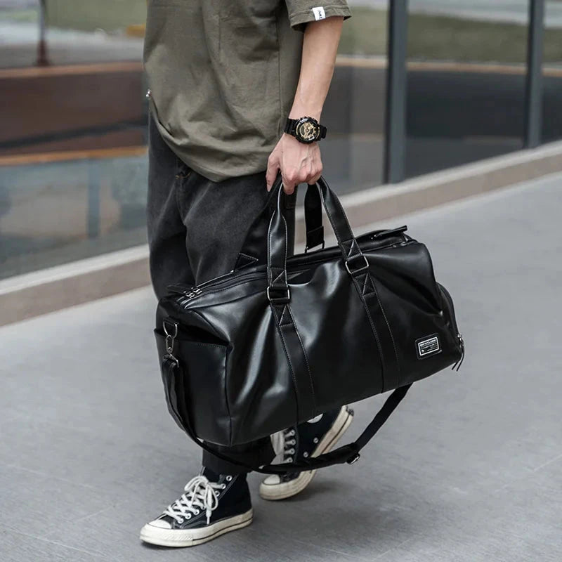 Leather Travel Duffel Bag for Men Women, Vintage Waterproof GlowCart