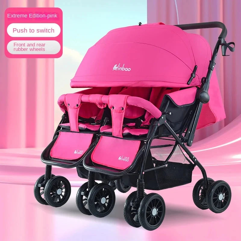 Baby Double Pushchair Ultra Lightweight Two-way Foldable Shock Absorbing Poussette Double Can Sit and Lie Down Twin Pram GlowCart