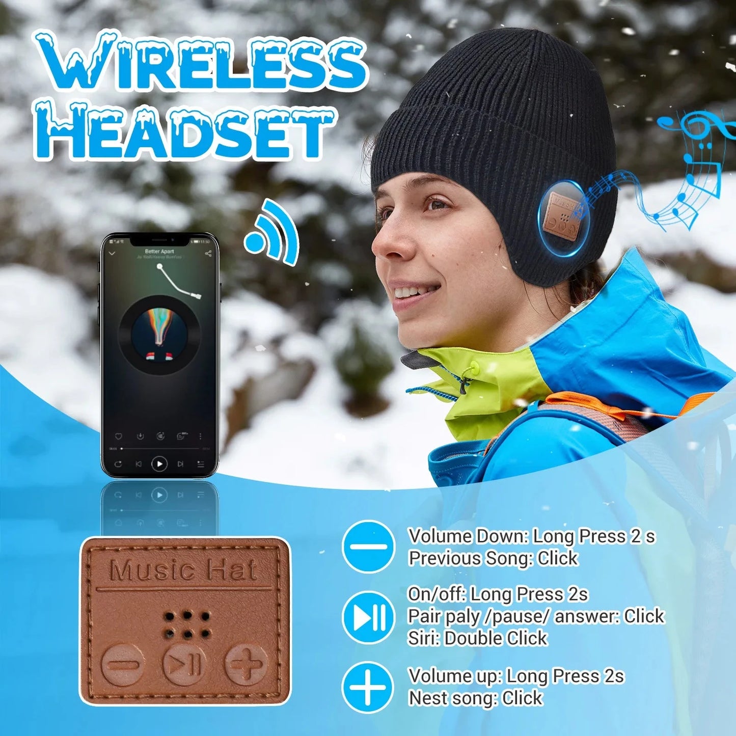 Wireless Bluetooth Earphone Hat Headset Rechargeable With GlowCart