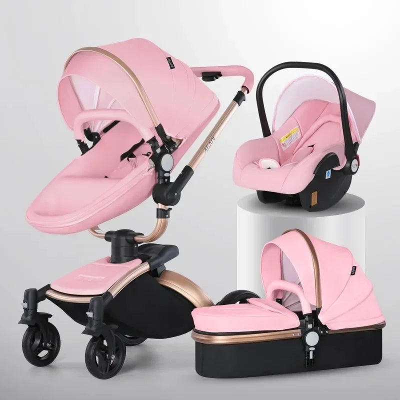 Landscape baby carriage PU leathe Baby stroller 3in1 Two-way High r Foldable shock-absorbing eggshell stroller 2in1 GlowCart
