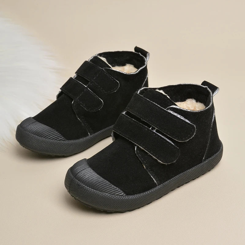 New Trendy Kids Outdoor Warm Short Shoes Winter Plush Suede Ankle Boots Children Comfortable Snow Sneakers EY8259 GlowCart
