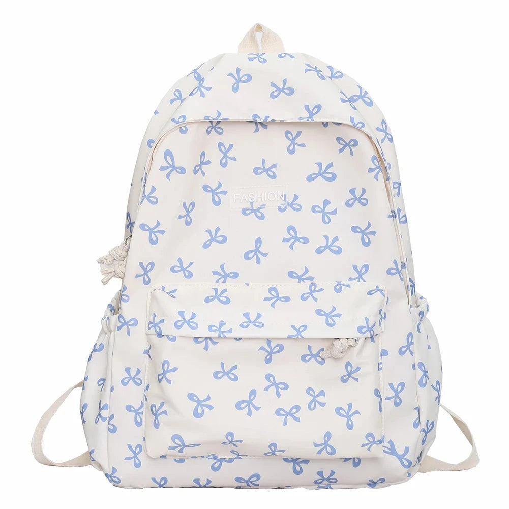 Nylon Student Backpack Bow Printed for Girls Women Schoolbag GlowCart