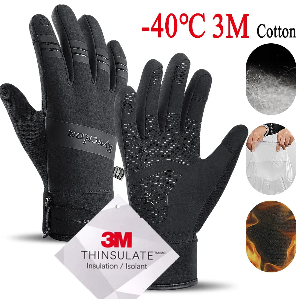Cycling Gloves Touch Screen Motorcycle Gloves Outdoor Scooter Windproof Sports Riding Ski Gloves Warm 3M Running Gloves GlowCart