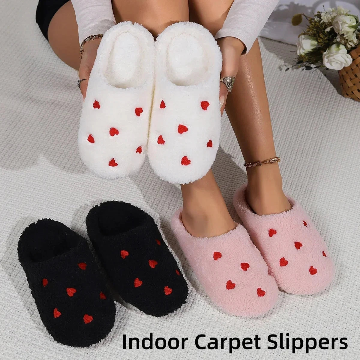 Winter Women's Heart-Shaped Slippers Love Mute Soft Sole GlowCart