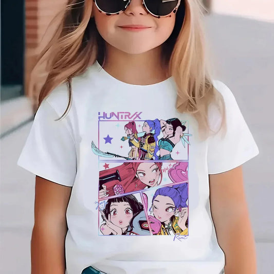 Kpop Demon Hunters Children's Clothing Short Sleeve T-shirt Cute Kpop Demon Hunters T Shirt Harajuku Tshirt for Boys Girls GlowCart