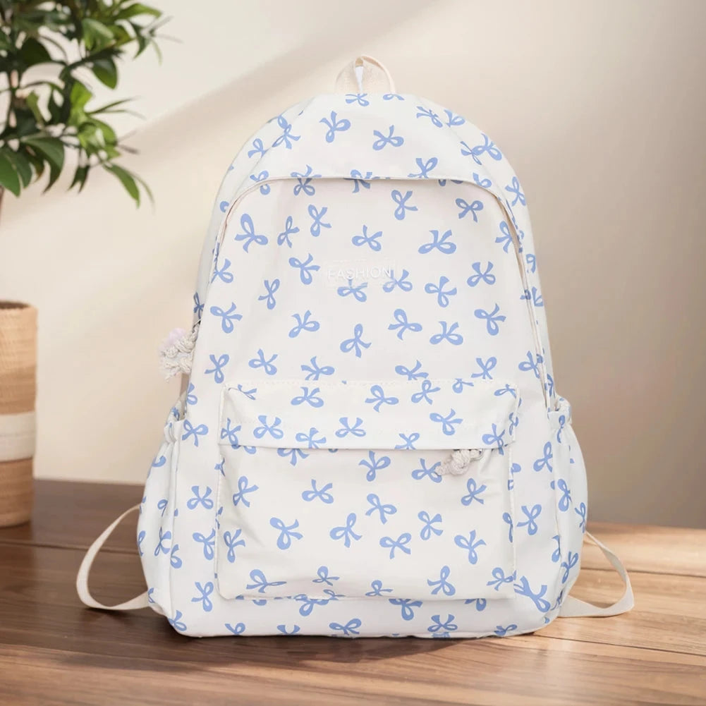 Nylon Student Backpack Bow Printed for Girls Women Schoolbag GlowCart