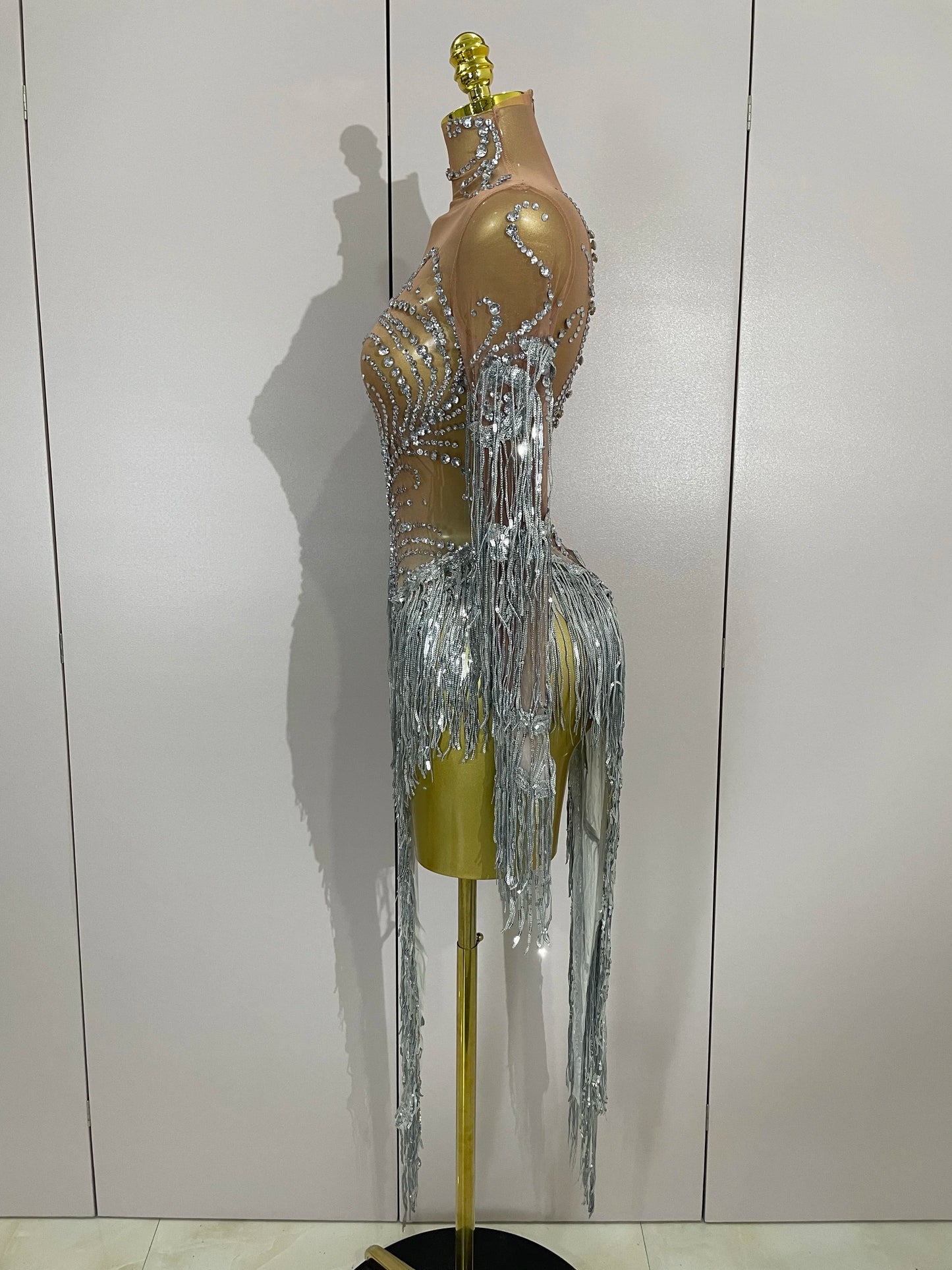 Women Sparkly Rhinestone Pearl Sequins Tassel Sexy