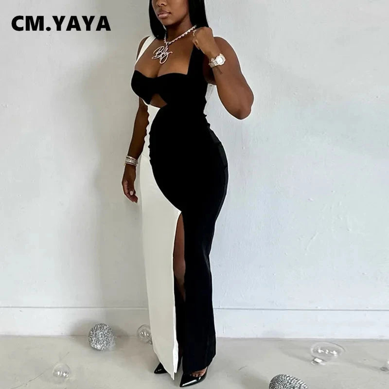 CM.YAYA Women Sleeveless Strapless Patchwork Bodycon Long GlowCart