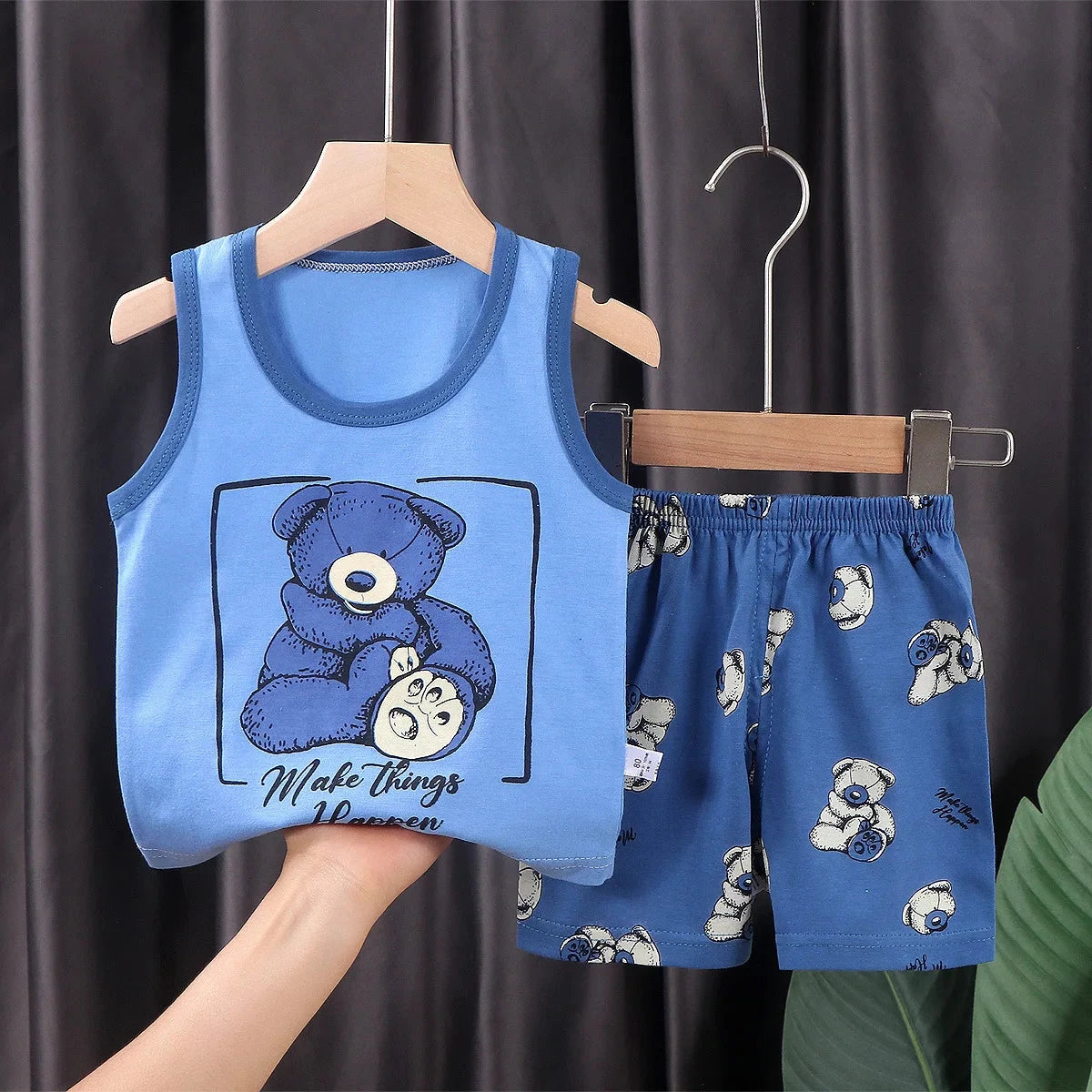 2PCS Children Sets Kids Clothes Vest Suit  Summer Children Clothing baby Cotton T-Shirts Shorts Tank Top  Boys Girls Sleeveless GlowCart