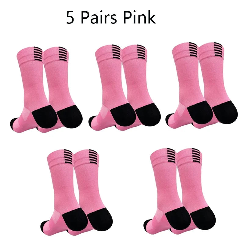 5 Pairs Cycling Sock Men Compression Sports Sock Outdoor MTB Road Bike Socks Running Hiking Breathable Mesh Mid Tube Mountain GlowCart
