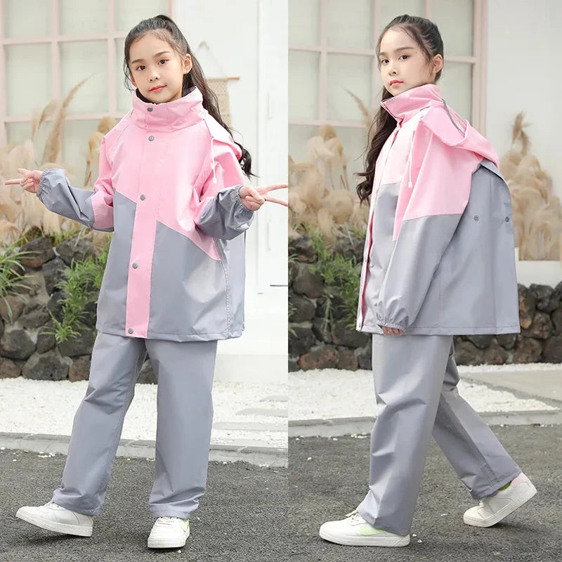 Fashion Children's Color Matching Raincoat And Rain Pants GlowCart
