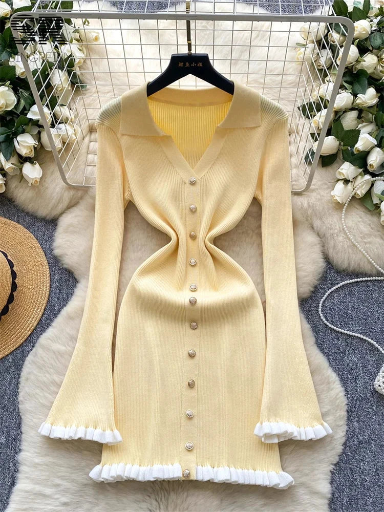 SINGREINY Autumn Sweet Basics Knit Dress Female Long Sleeve GlowCart