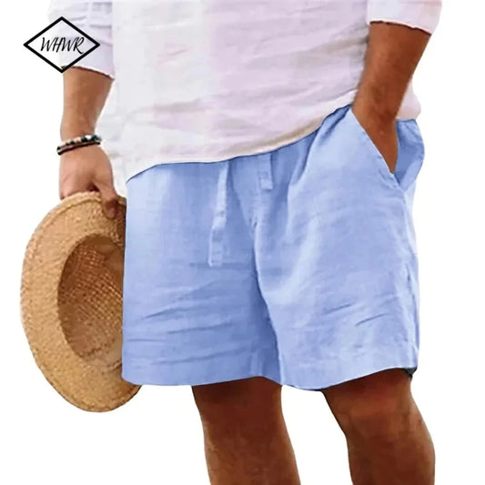 Men's Cotton Linen Shorts Solid Color Short Lightweight GlowCart