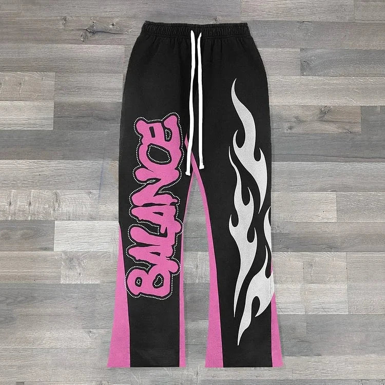 Y2k Flared Pants Men Loose 3D Print Trousers Casual GlowCart