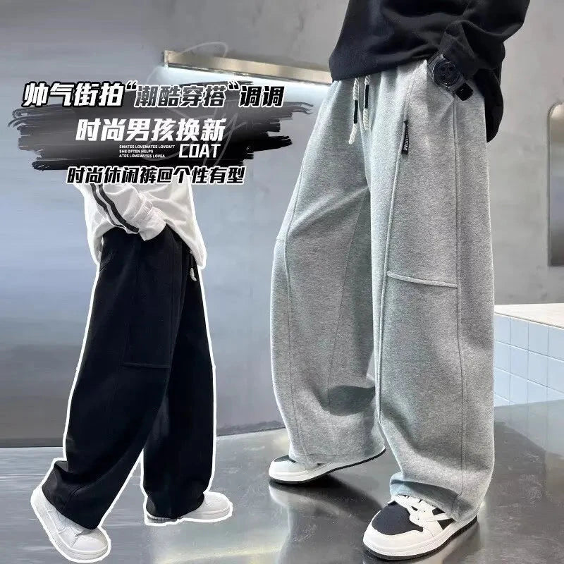 Autumn Boys Causal Pants Kids Loose Cotton Sports Pants 110-170 Black Pink Trousers for Children Spring Kids Clothing 2025 GlowCart