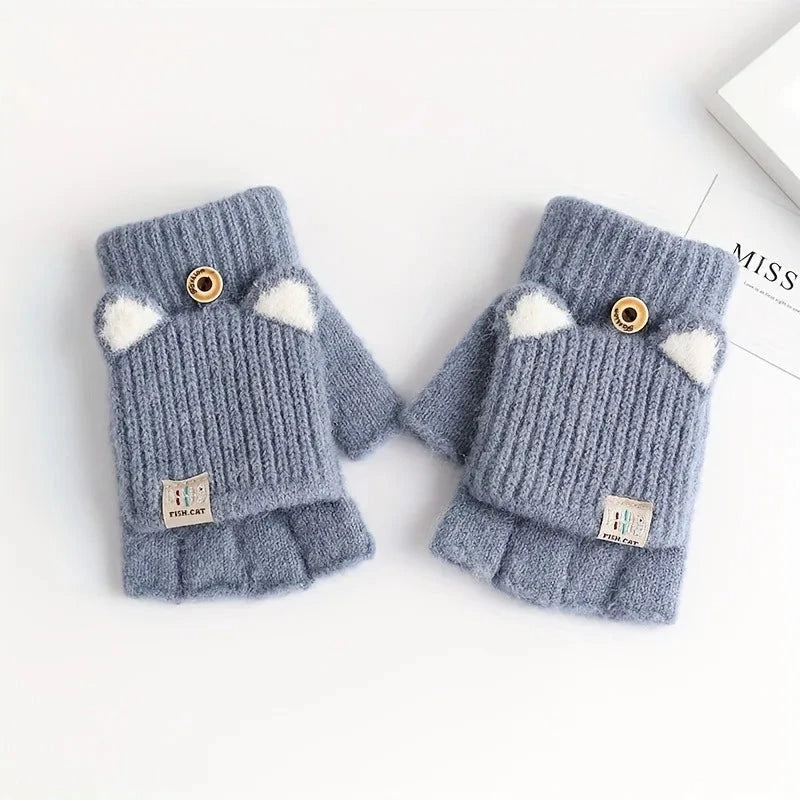 Winter Women Knitted Gloves Thick Woolen Female Mittens Cute GlowCart