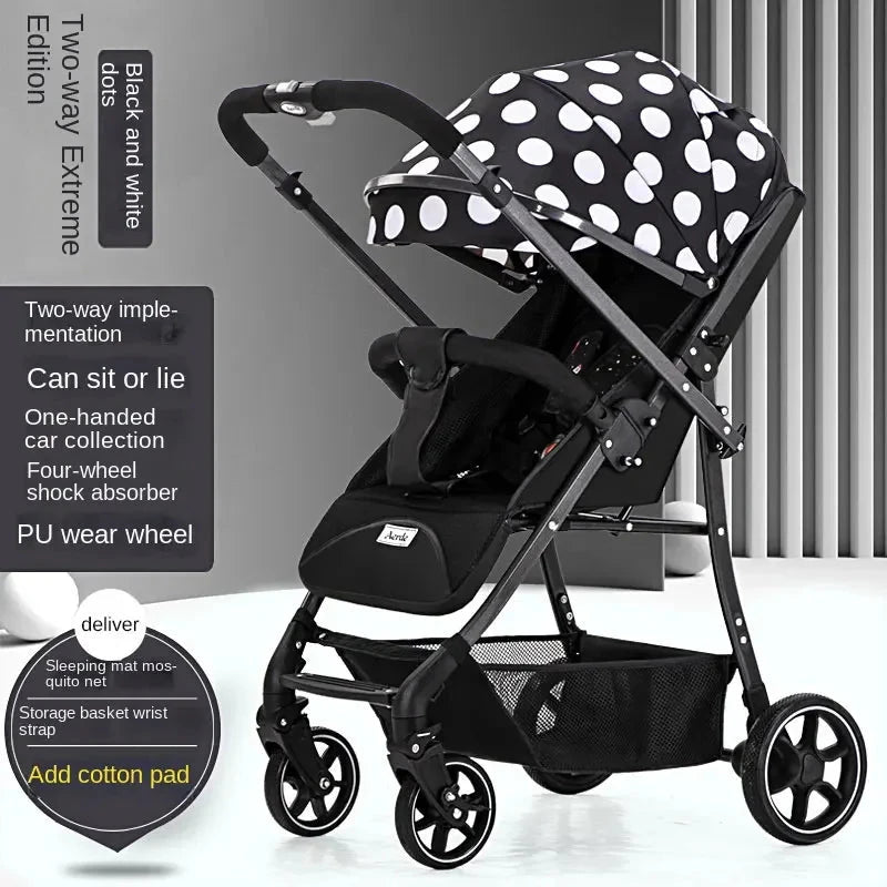 Portable Baby Stroller Can Sit and Lie Down With One Key Folding Bidirectional High View Shock Absorption Universal Wheel GlowCart