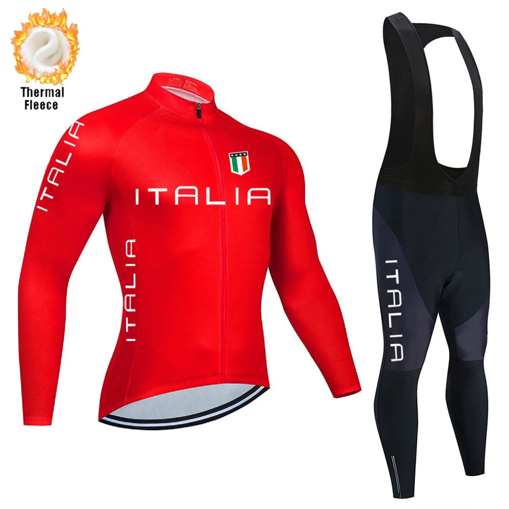 2026 New Winter Thermal Fleece Cycling Jersey Set Long Sleeve MTB Racing Bike Jersey Suit For Men Bib Pants Set Cycling Clothing GlowCart