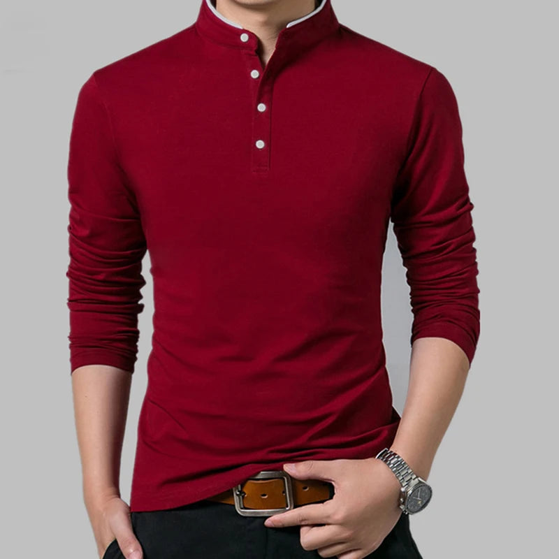 Men's Business Casual Long Sleeve Polo T-shirt Summer