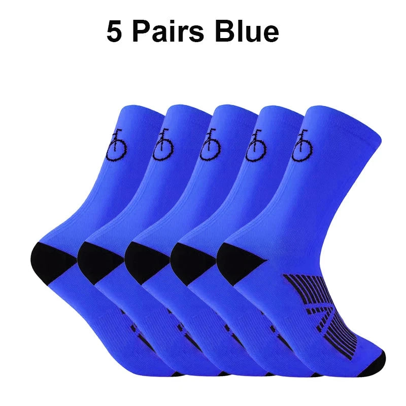 5Pairs Cycling Socks Men MTB Bike Sock Breathable Road Bicycle Sock Football Men Women Mid Tube Outdoor Sport Racing Sock Winter GlowCart