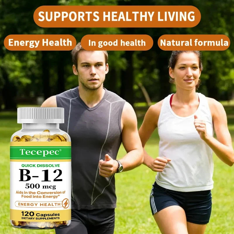 Vitamin B-12 500mcg Capsules for Heart Health Support Energy GlowCart