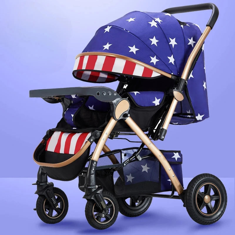 Four-wheel Strollers High Landscape Strollers Baby Car Trolley Pram Baby Carriage Foldable and Washable Multifunctional Stroller GlowCart