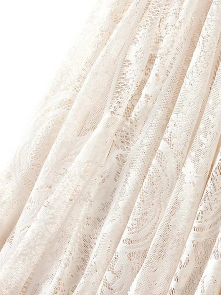 Spring Summer Women Lace Skirts Solid High Waist Elastic Vintage Elegant Office Ladies White Black Chic Long Skirts Jupe Longue GlowCart