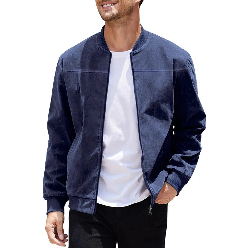 Men's suede nap fabric casual jacket Round neck zipper Solid GlowCart
